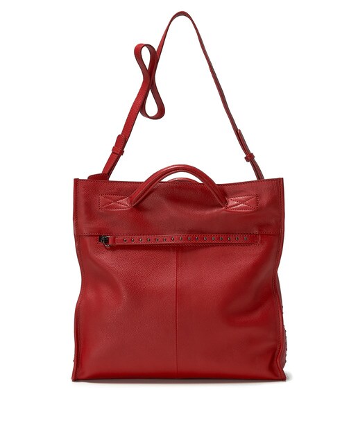 Bolso shopper mediano Abbacino de piel vacuna en rojo con varias asas