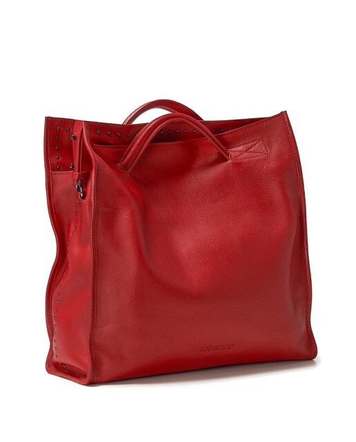 Bolso shopper mediano Abbacino de piel vacuna en rojo con varias asas