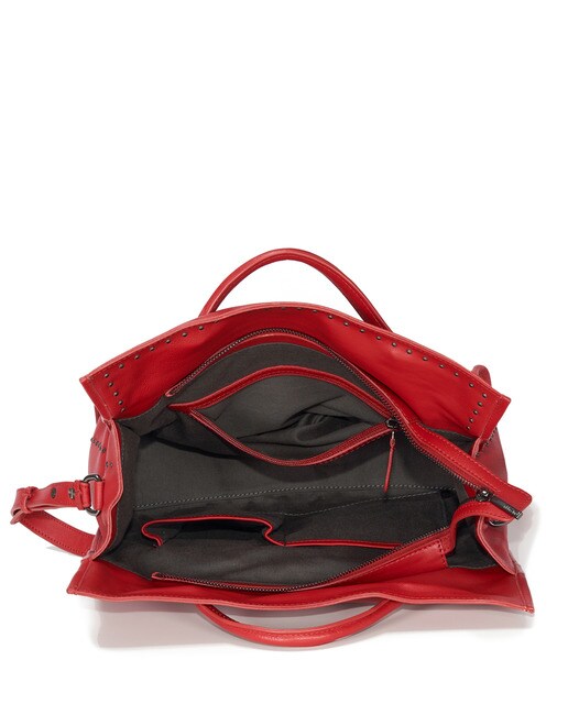 Bolso shopper mediano Abbacino de piel vacuna en rojo con varias asas