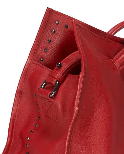 Bolso shopper mediano Abbacino de piel vacuna en rojo con varias asas