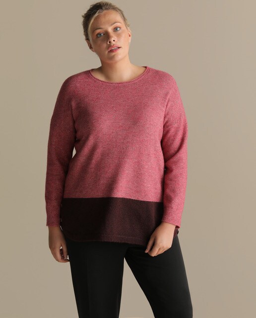 Camisola de malha tamanhos grandes com manga comprida e estampado color block