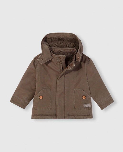 Parka caqui de bebé menino com capuz