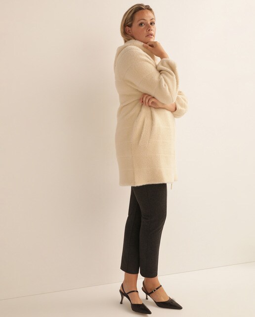 Abrigo largo de mujer talla grande con lurex
