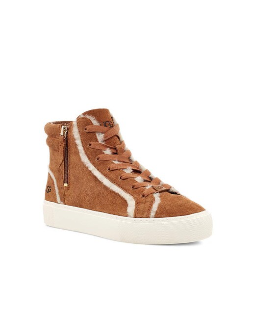 Zapatillas de mujer de piel Ugg de color marrón con cordones