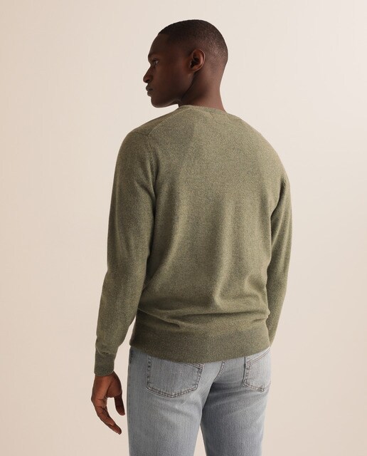 Camisola de malha lambswool verde com decote em bico