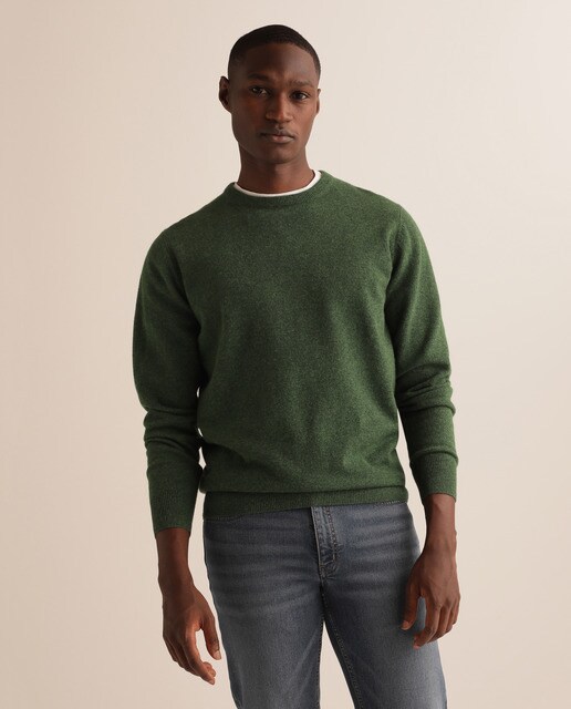 Camisola de malha lambswool verde com decote redondo
