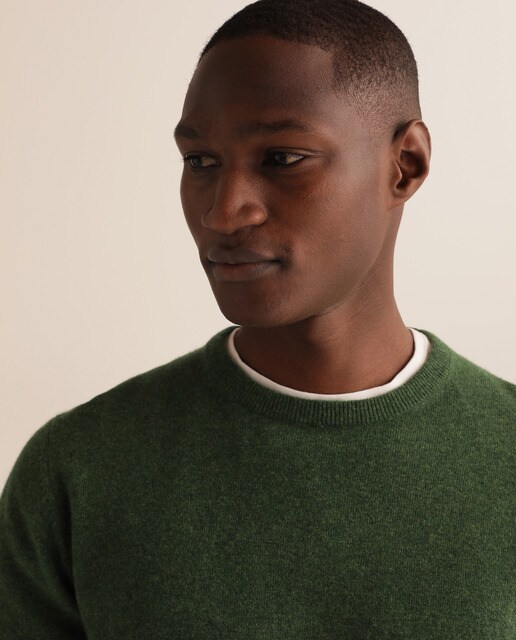 Camisola de malha lambswool verde com decote redondo