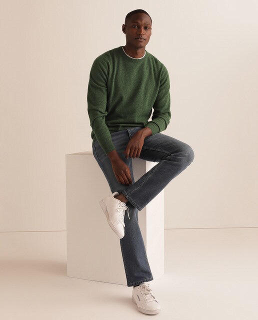 Camisola de malha lambswool verde com decote redondo