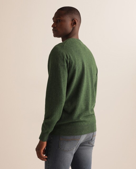 Camisola de malha lambswool verde com decote redondo