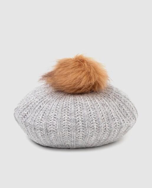 Boina de mujer Easy Wear gris claro con pompón