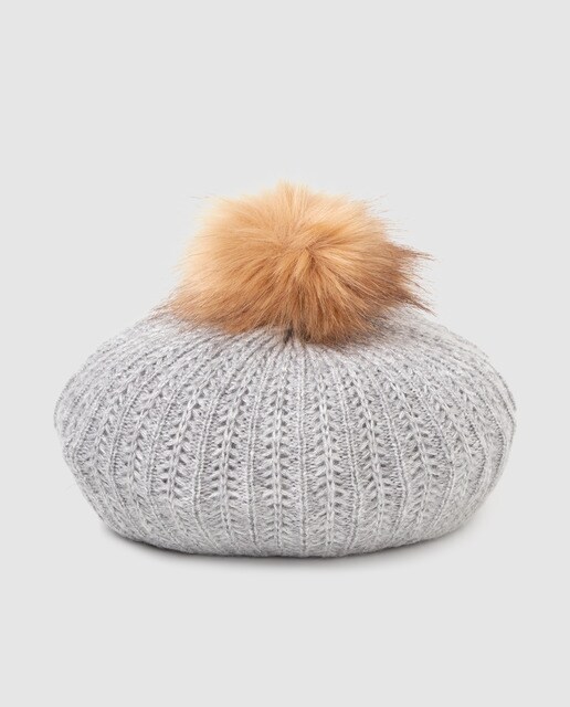 Boina de mujer Easy Wear gris claro con pompón
