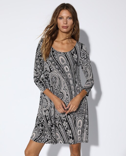 Vestido curto de malha com estampado