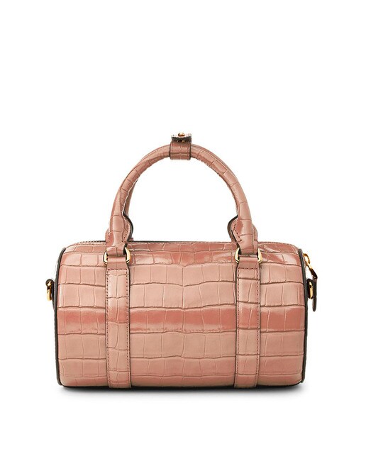 Bowling bag pequena Zoey em pele de bovino cru com gravura de casca de coco