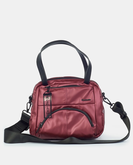 Bowling bag pequena bordeaux com acabamento metalizado