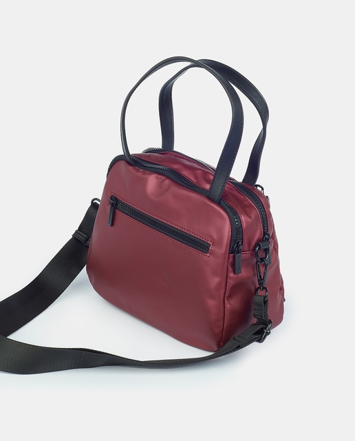 Bowling bag pequena bordeaux com acabamento metalizado
