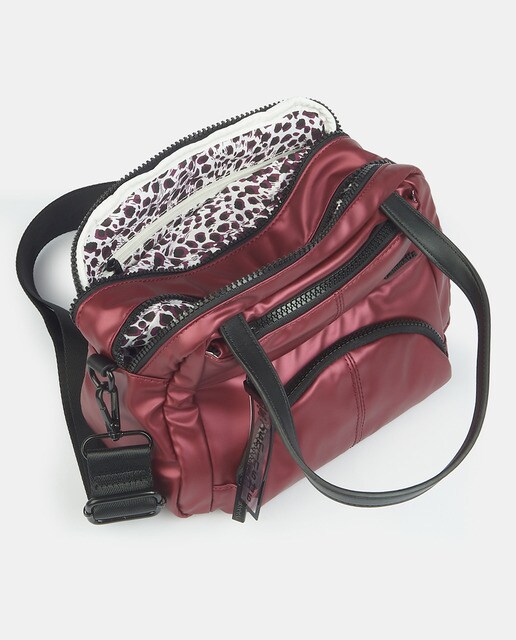 Bowling bag pequena bordeaux com acabamento metalizado