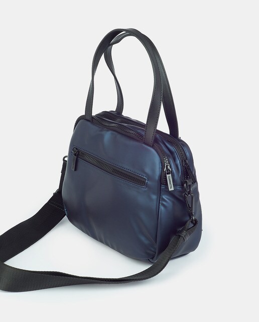 Bowling bag pequena azul com acabamento metalizado