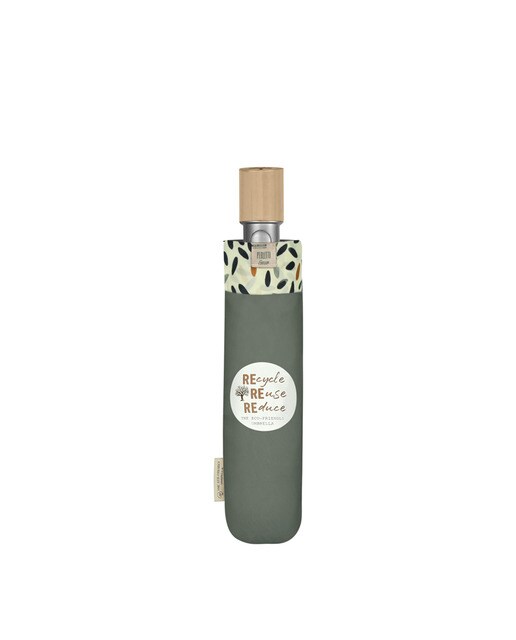 Paraguas plegable Perletti Green automático de materiales reciclados en tono gris con borde a contraste