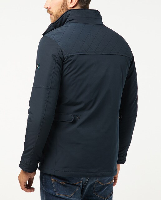 Chaqueta de abrigo de hombre azul con multibolsillos