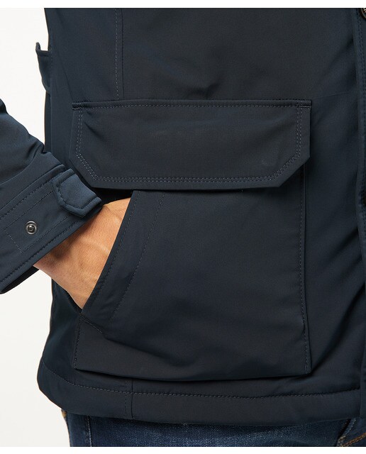 Chaqueta de abrigo de hombre azul con multibolsillos