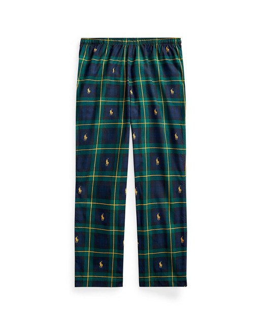 Calças de pijama compridas azuis de homem em tecido