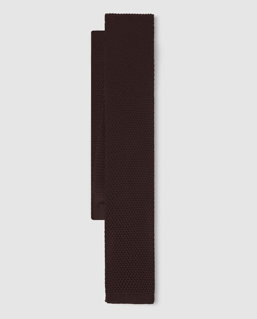 Corbata de seda en punto marrón punto croche