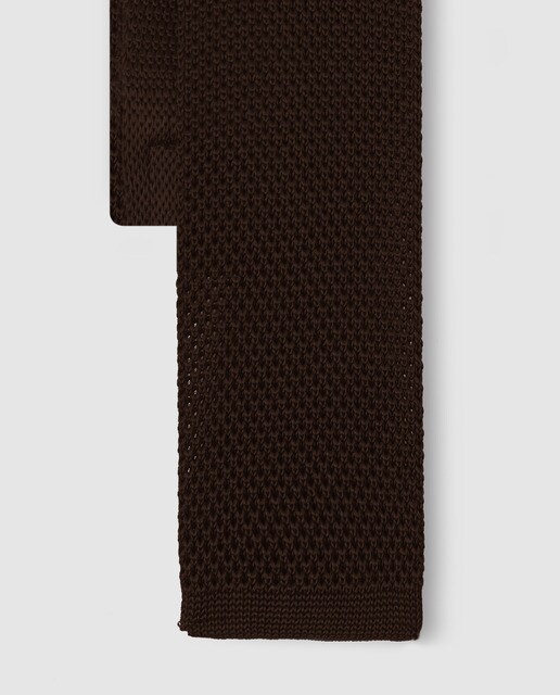 Corbata de seda en punto marrón punto croche