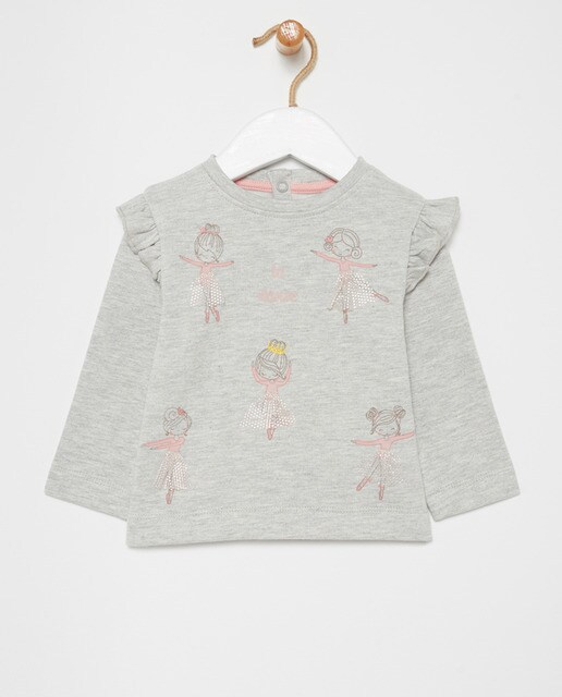 Sweatshirt cinzenta de bebé com bailarinas