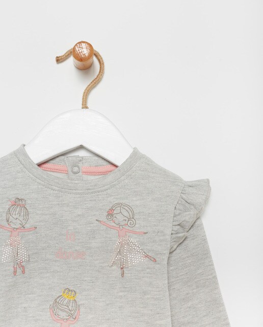 Sweatshirt cinzenta de bebé com bailarinas