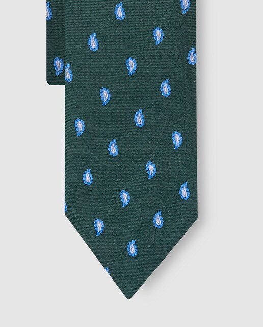 Gravata de seda verde com estampado paisley