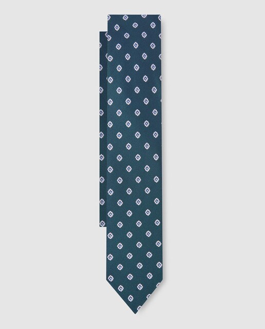 Gravata de seda verde com estampado de fantasia