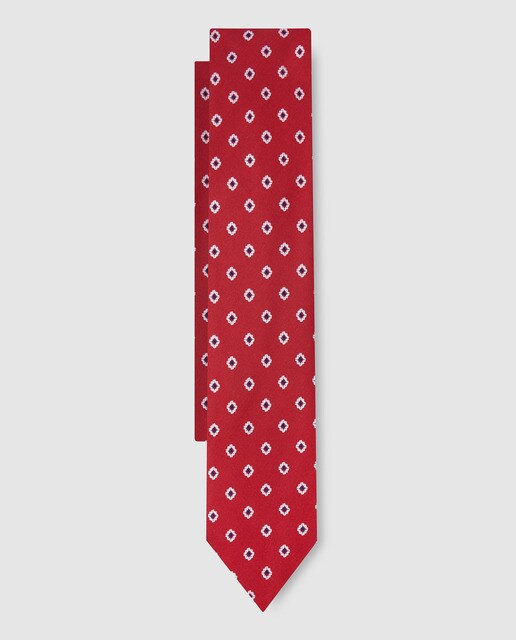 Gravata de seda vermelha com estampado de fantasia