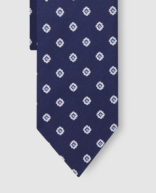 Gravata de seda azul-marinho com estampado de fantasia