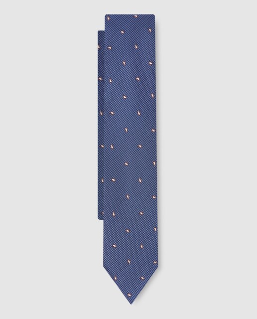 Gravata de seda azul-marinho com estampado de fantasia