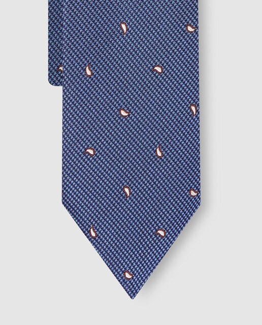 Gravata de seda azul-marinho com estampado de fantasia
