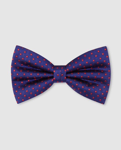 Laço de seda azul-marinho com estampado às bolinhas