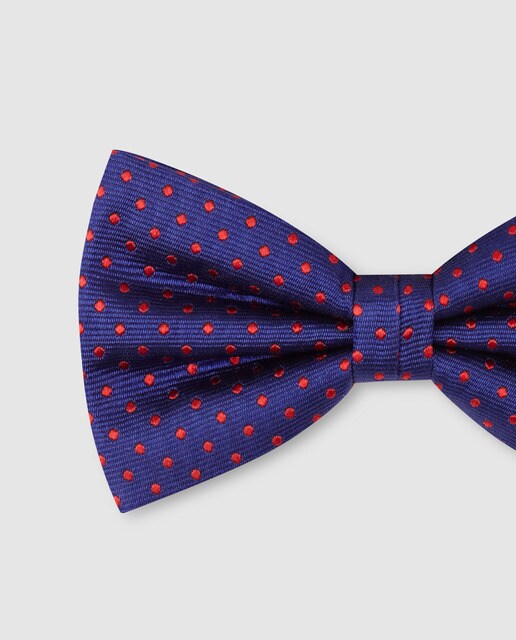 Laço de seda azul-marinho com estampado às bolinhas