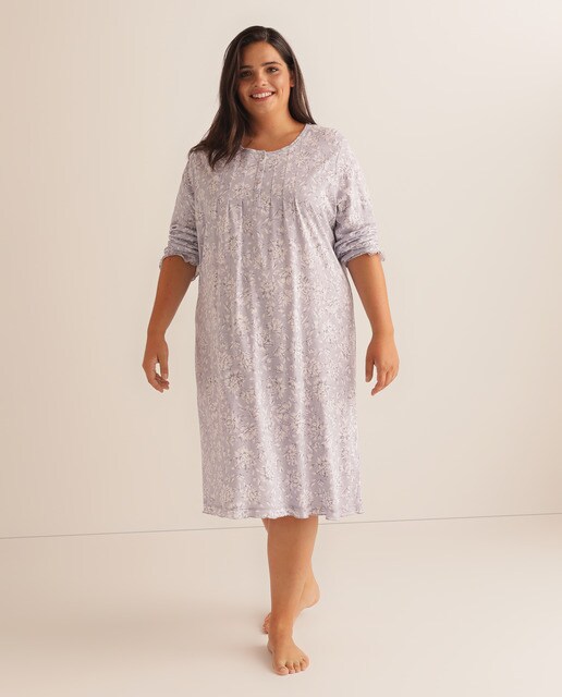 Camisa de dormir curta Tecido Soft com estampado floral