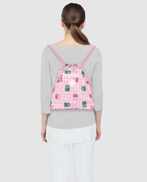 Mochila plana School rosa com animal print de fantasia