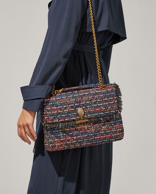 Bandolera de mujer Kurt Geiger Kensington de tweed multicolor y flecos