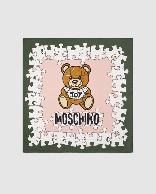 Bandana de seda em tom rosa com estampado da marca