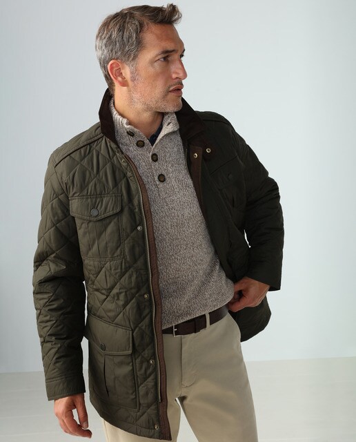 Chaqueta de abrigo de hombre kaki con cuatro bolsillos
