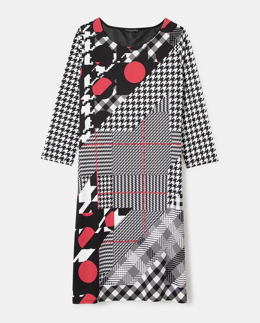 Vestido com estampado de patchwork