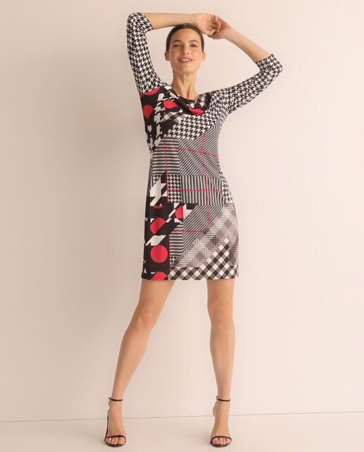 Vestido com estampado de patchwork