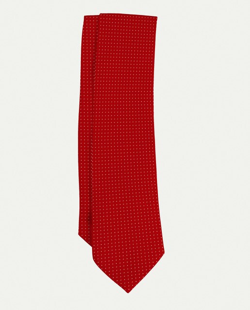 Corbata de seda lunares siete pliegues color rojo