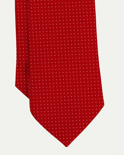 Corbata de seda lunares siete pliegues color rojo