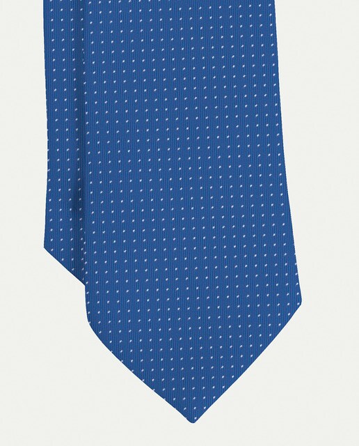 Corbata de seda lunares siete pliegues azul.