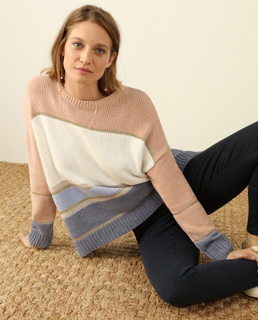 Camisola de malha chenille às riscas multicolor