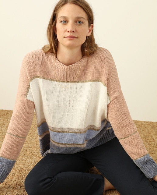 Camisola de malha chenille às riscas multicolor