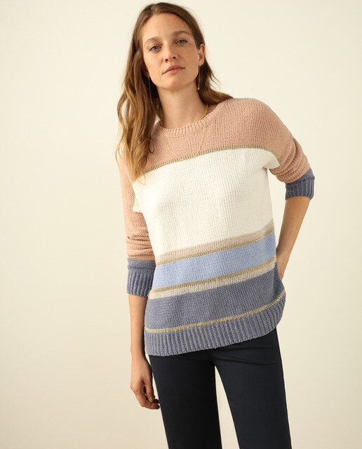 Camisola de malha chenille às riscas multicolor